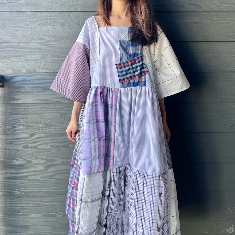 Handmade Quilted Patchwork Plaid Dress SKU 01174 - Picture 4 of 16